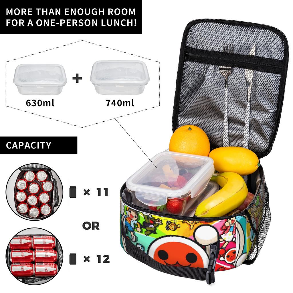 Taiko no Tatsujin Lunch Bag  Office Lunch Box For Child  Vintage Graphic Thermal Tote Handbags Waterproof Portable Cooler Bag