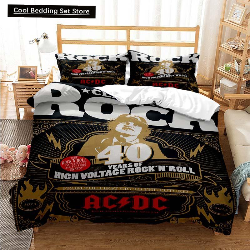 2024 Fashion AC_DC Rock Band Bedding Set Boys Girls Twin Queen Size Duvet Cover Pillowcase Bed Kids Adult Fashion Home Textiles