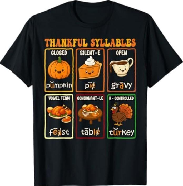 Благодарные Слоги День Благодарения Фонетика Чтение Учитель Осень Футболка Унисекс Футболка M