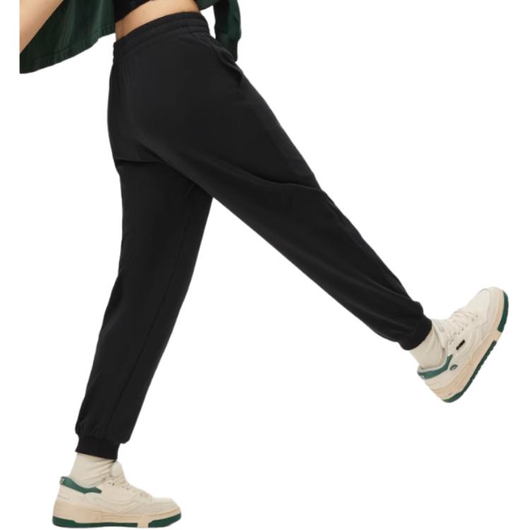 Li Ning Sports Lifestyle Series Solid Color Mid Waist Tapered Comfortable Knitted Sports Pants Women Bottoms Black AKLU330-1