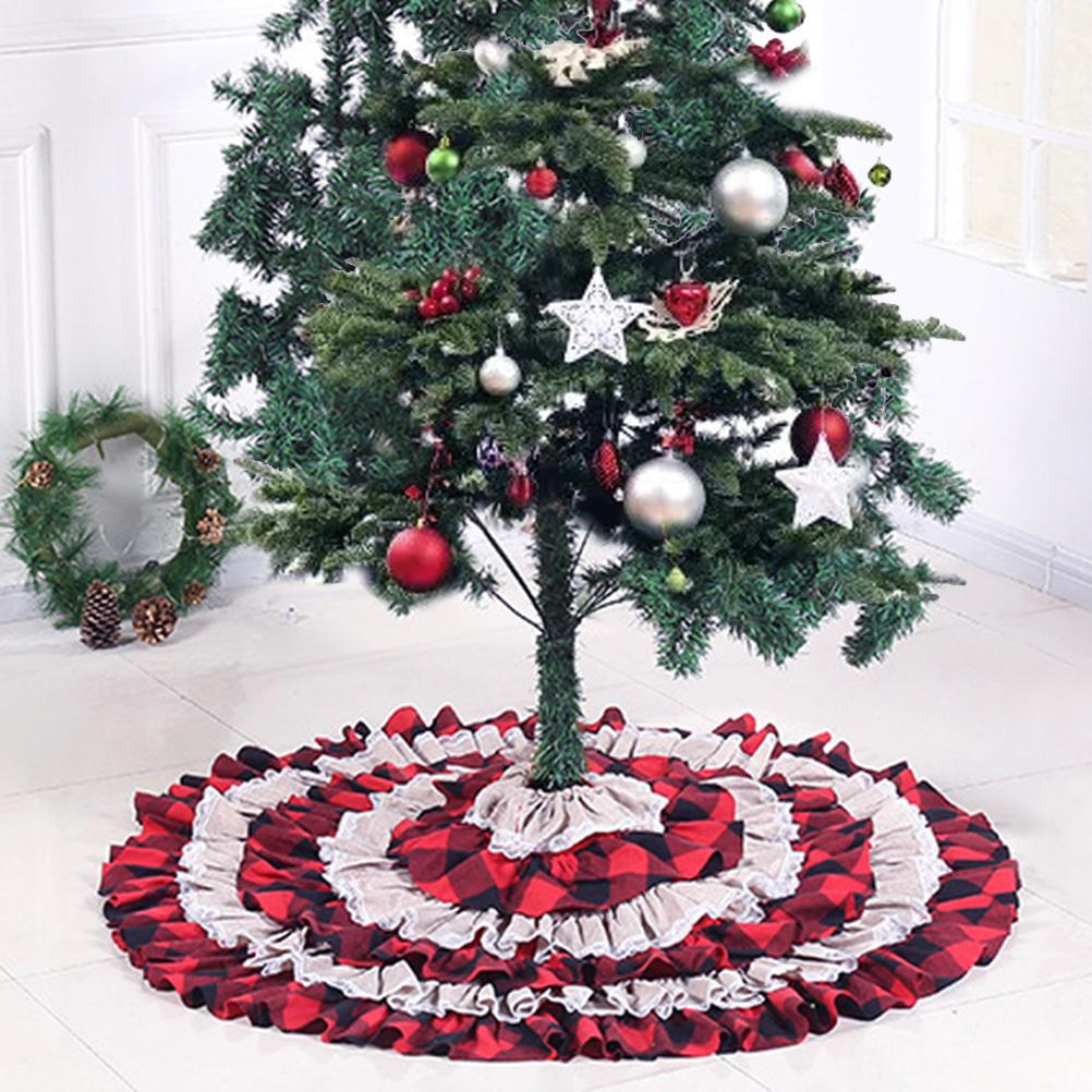 Weihnachtsbaumdecke Weihnachtsbaum Rock Weihnachtsbaum Unterseite Dekoration Schwarz und Rot Kariert Spitze Kuchenbaumdecke