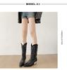 Retro Black British Thick-heeled Western Cowboy Boots for Women's 2025 New Autumn with Skirt and Thin Medium Boots