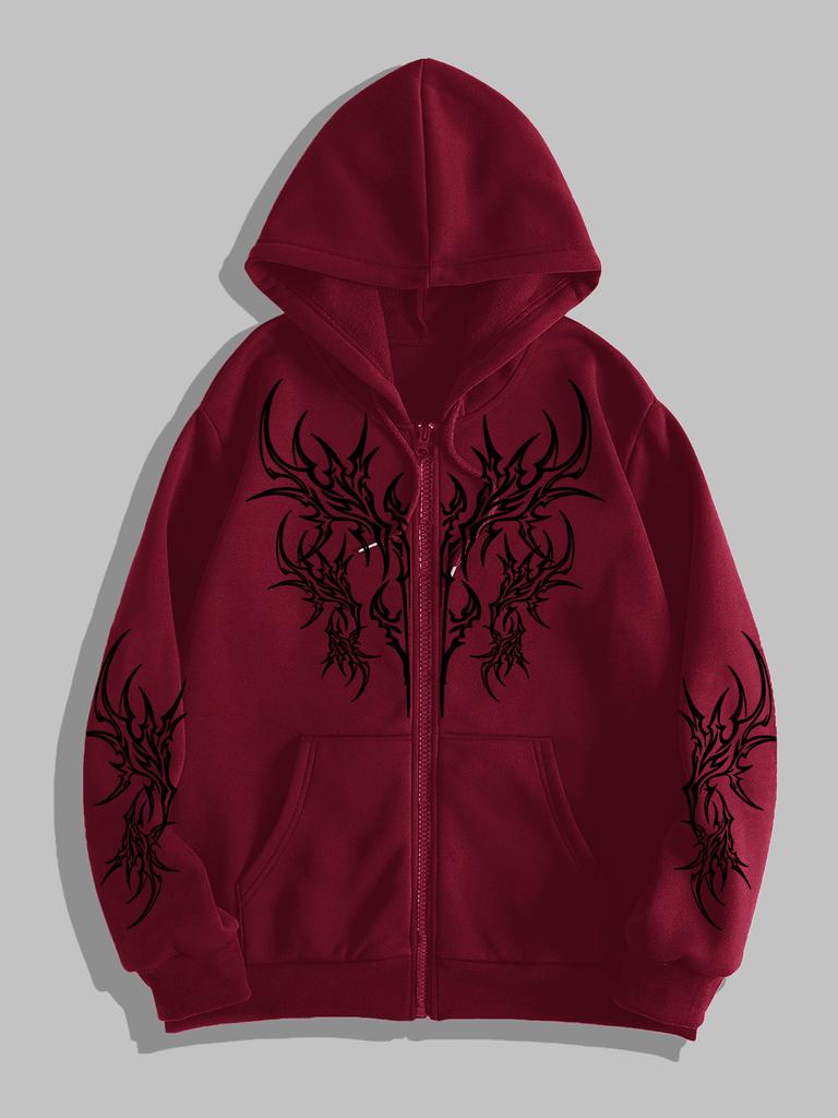 Herren Gothic Bedruckte Hoodies Lässig Langarm Herren Reißverschluss Hoodie Y2K Langarm Sweatshirts Pullover Oberteil