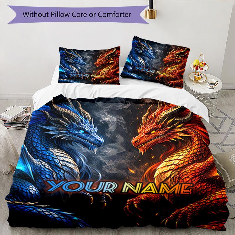 3PC Custom Name Blue vs Dragons Bedding Set Duvet Cover Closure Includes 1 Duvet Cover & 2 Pillowcases for Bedroom
