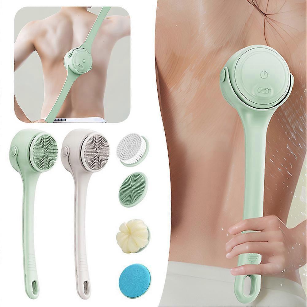 Electric Back Scrubber for Shower, Long Dual Handle Body Scrubber Spinning Massage Bath Brush,4 Detachable Heads