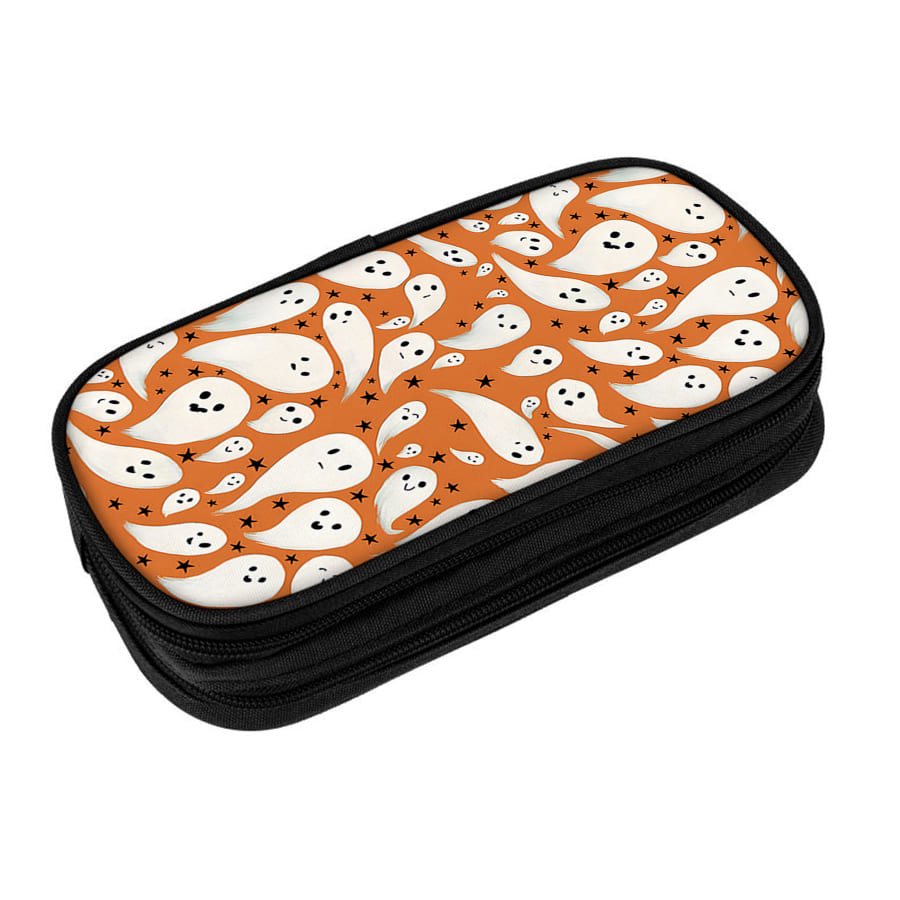 Cute Ghost Pattern Multifunctional Double Layered Pen Case For Boy And Girls Best Gift 2D Flat Cartoon Pencil Case For Children