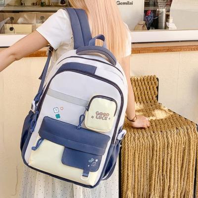 Hochwertiger College-Stil süßer kontrastfarbiger Patchwork-Rucksack für High-School-Schüler großer Rucksack