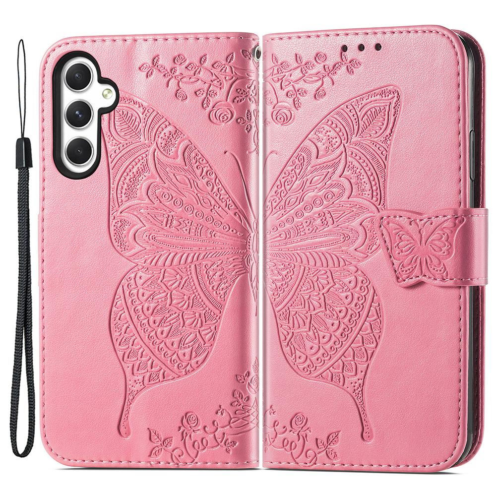 For Samsung Galaxy A55 5G Cell Phone Case Butterfly Imprinted Leather Cover