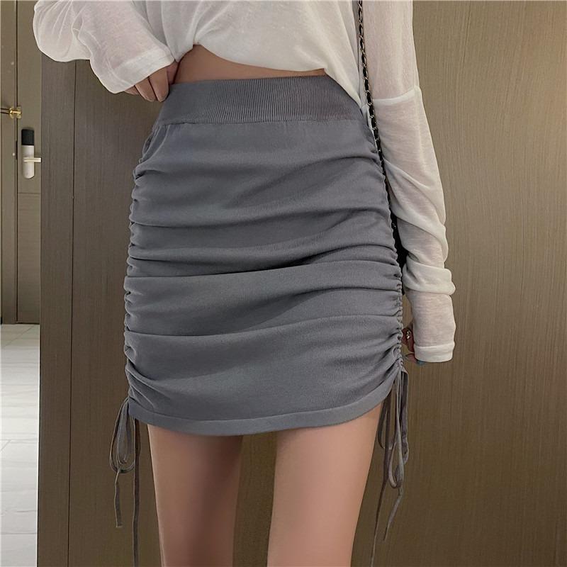 Fashion Elegant Women Drawstring Pleated Skirt High-waisted Casual Loose and Thin Hip Short Skirts Ladies Solid Color Clothes 2311