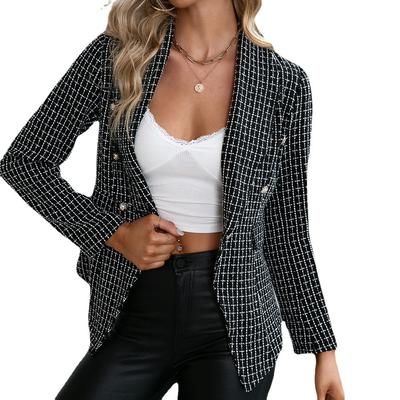 Kostkovaný Slim Suit Dvouřadý Temperamentní bunda Top Suit Women