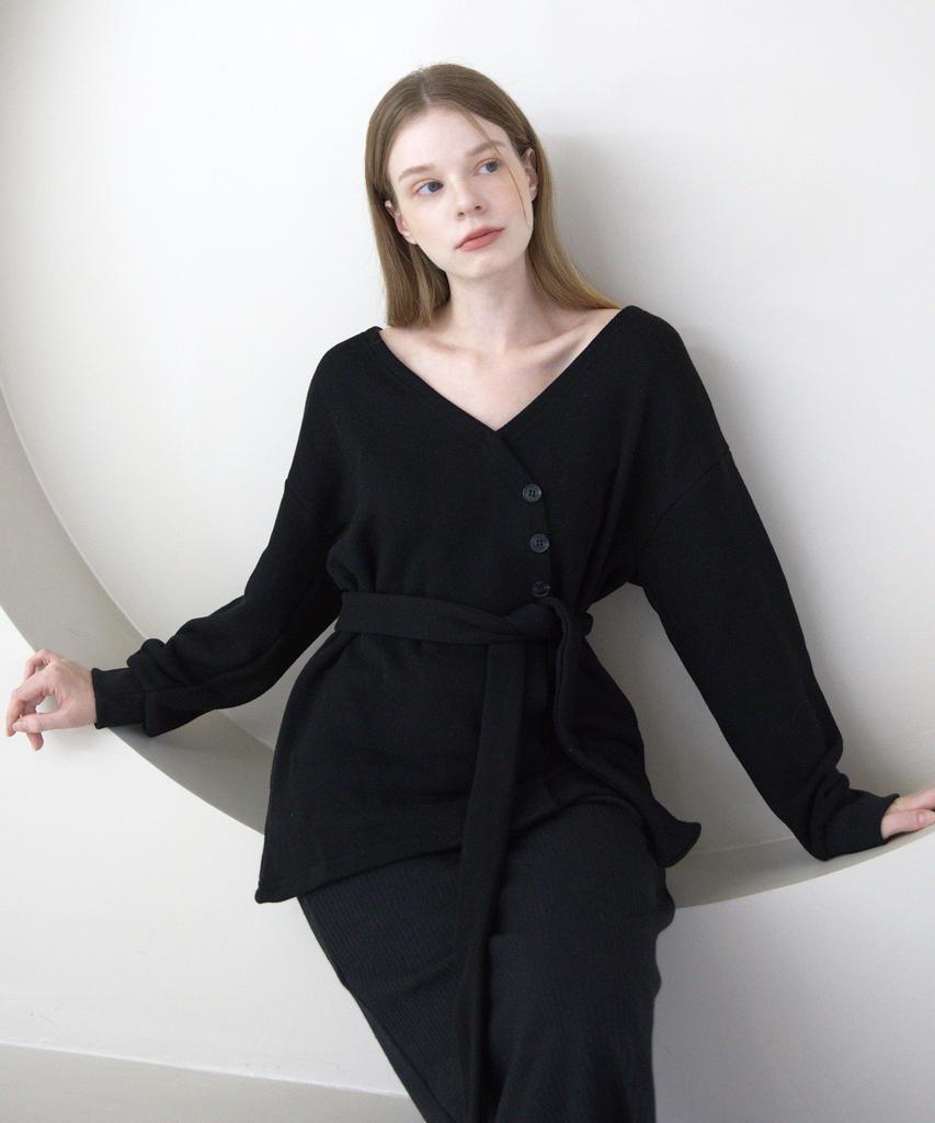 Cattline Off-Shoulder Wrap Strap Cardigan (Black)