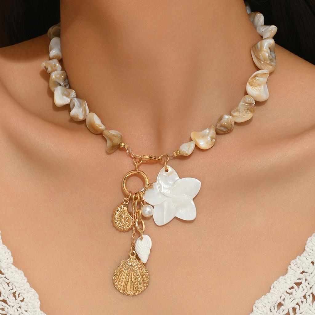 Collier Bracelet Perles Coquillages Style Bohème Vintage Breloque Coquillage Bijoux Cadeau Vacances d'Été Plage pour Femmes