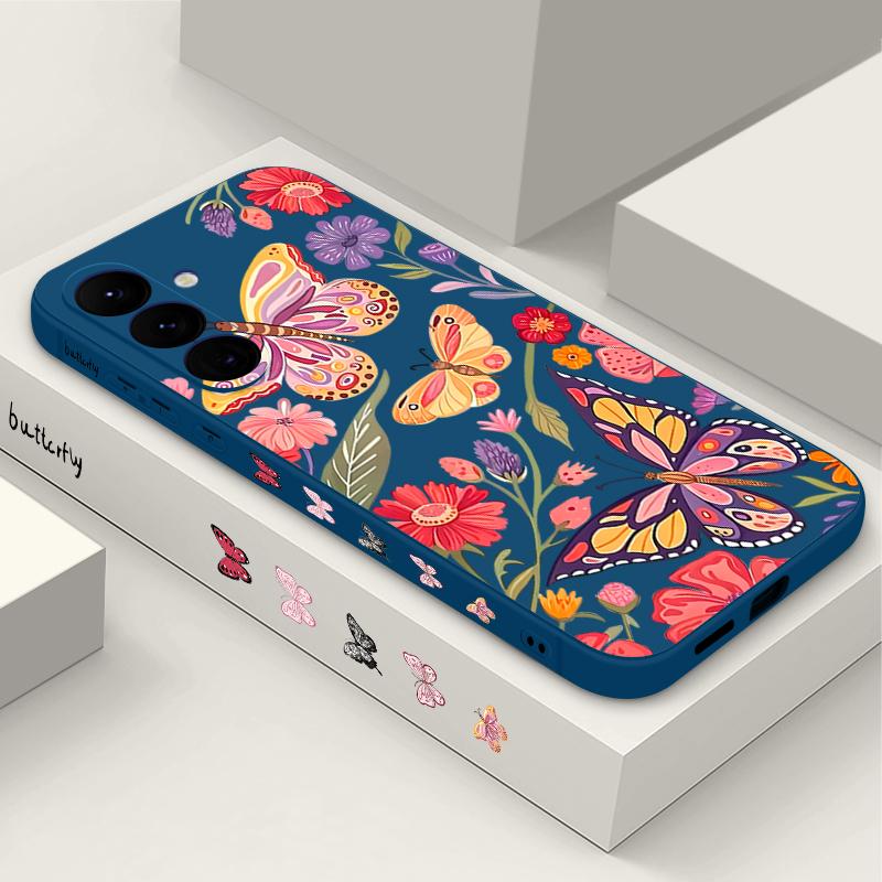 Butterfly Flower Phone Case For Samsung Galaxy A56 A17 A26 A16 A36 A55 A54 A53 A15 S24 S25 FE S25 S22 S23 Ultra Plus Lanyard Soft Cover