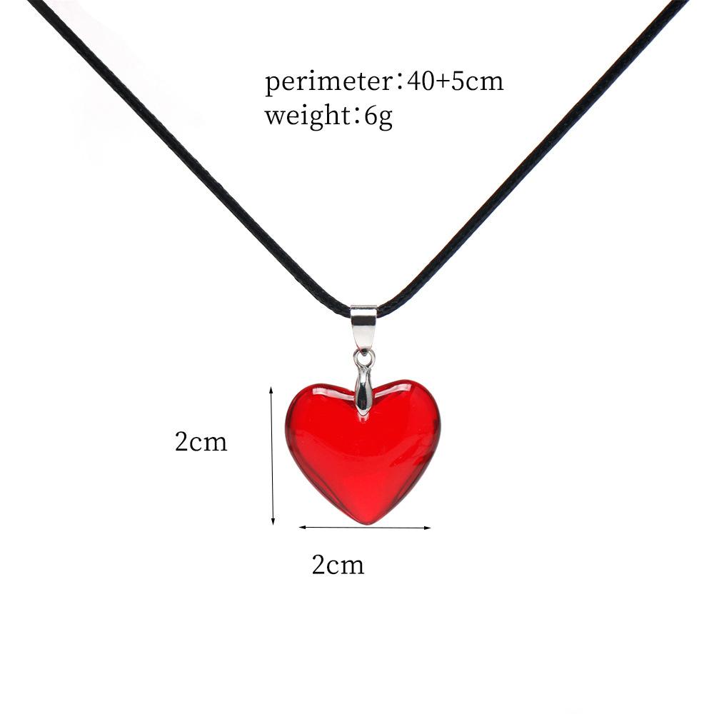 Red Heart Pendant Necklace For Women Girls Glass Crystal Necklace Black Leather Rope Chain Necklaces Y2k Jewelry Friends Gift
