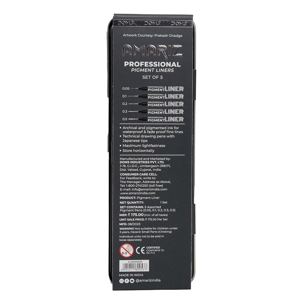 AMARIZ Doms Pigment Fine Point Liner Set Of 5, Black Ink Pens For Drawing, Sketching, Writing, Art & Office Use Liner Pens