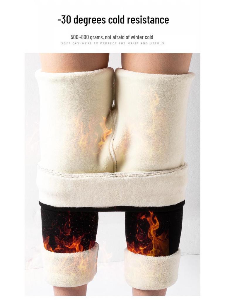 Women's High Waist Extra Thick Lambswool Leggings with Velvet, Winter Warm Cotton Pants, Plus Size