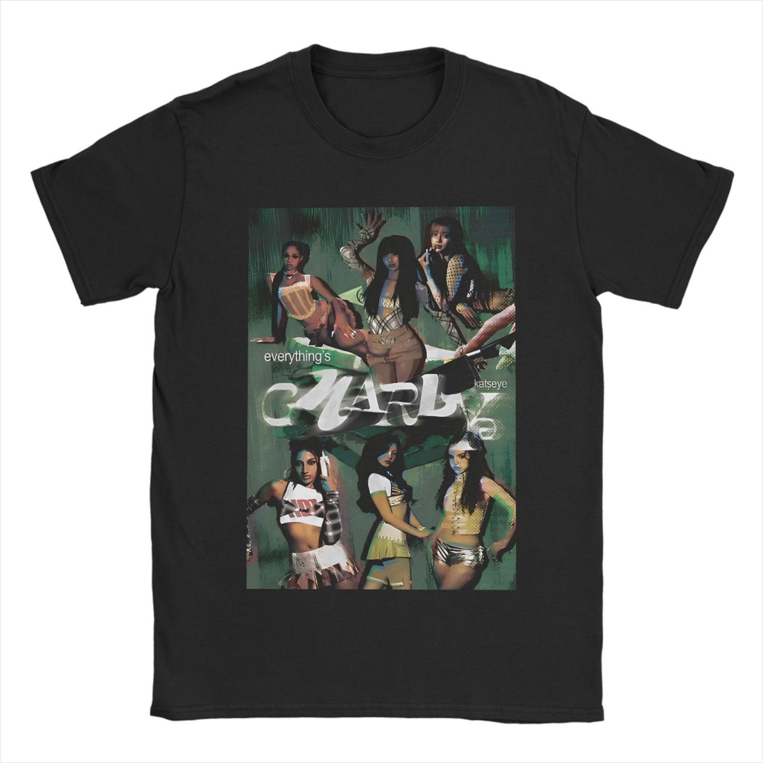 Humorvolle Katseye Musikband T-Shirts für Herren O-Ausschnitt 100% Baumwoll T-Shirt Kurzarm T-Shirt Geschenkidee Kleidung XXL schwarz