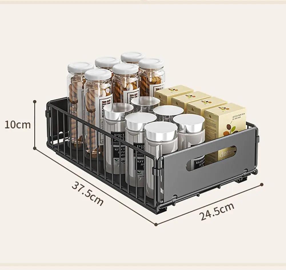 Pull Out Cabinet Organizer Slide Out Drawer Storage Shelves Cupboard Organiser Sliding Cabinet Basket for Kitchen No Drilling