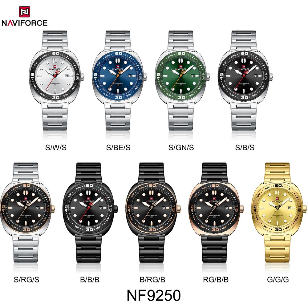 NAVIFORCE Men's Watch Quartz Calendar Luminous Pointer Stainless Steel Strap Waterproof Fashion Casual Watch NF9250