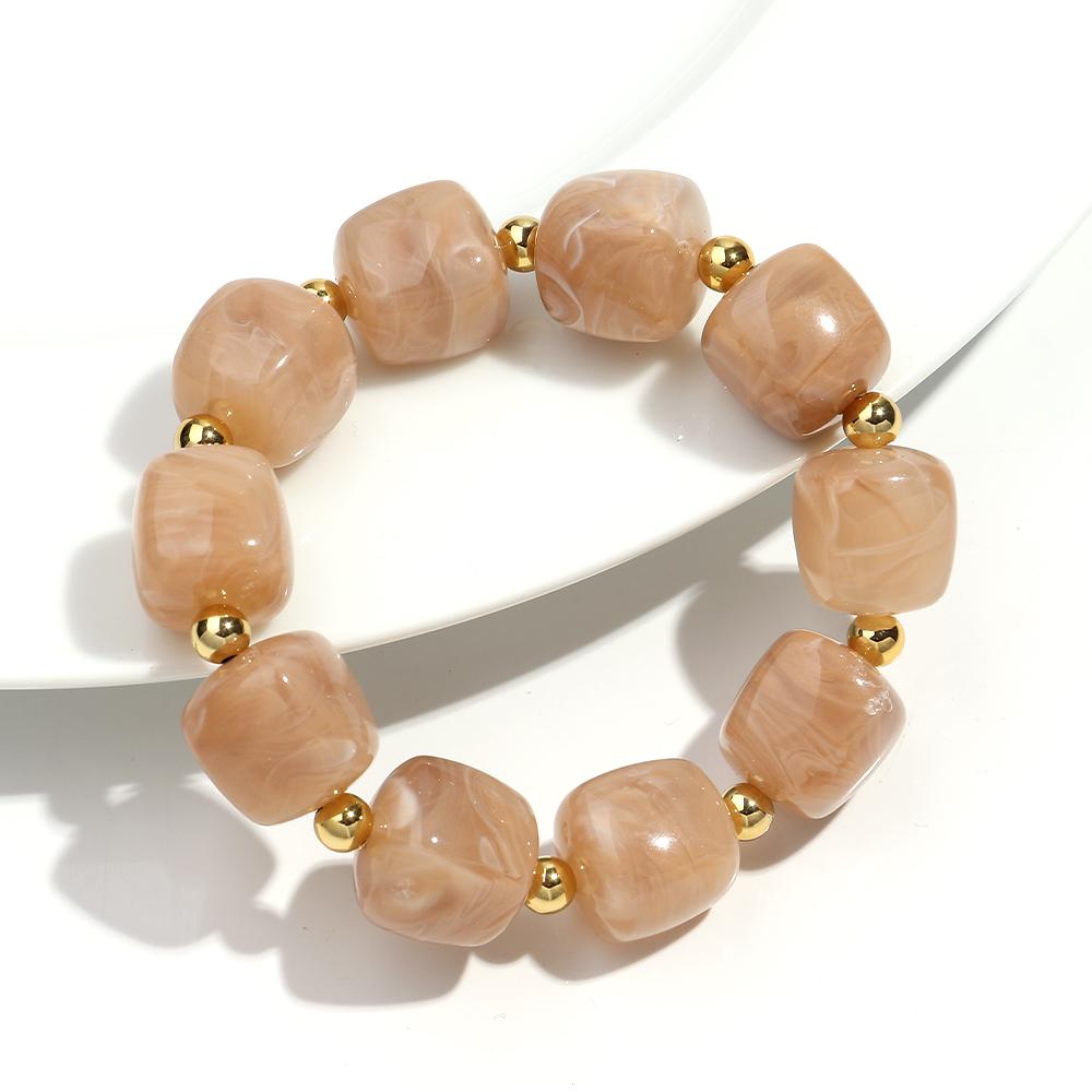 Exaggerated Geometric Beaded Acrylic Elastic Bracelets for Women Men Boho Trendy Square Beads Stack Bangle Retro Jewelry Gift