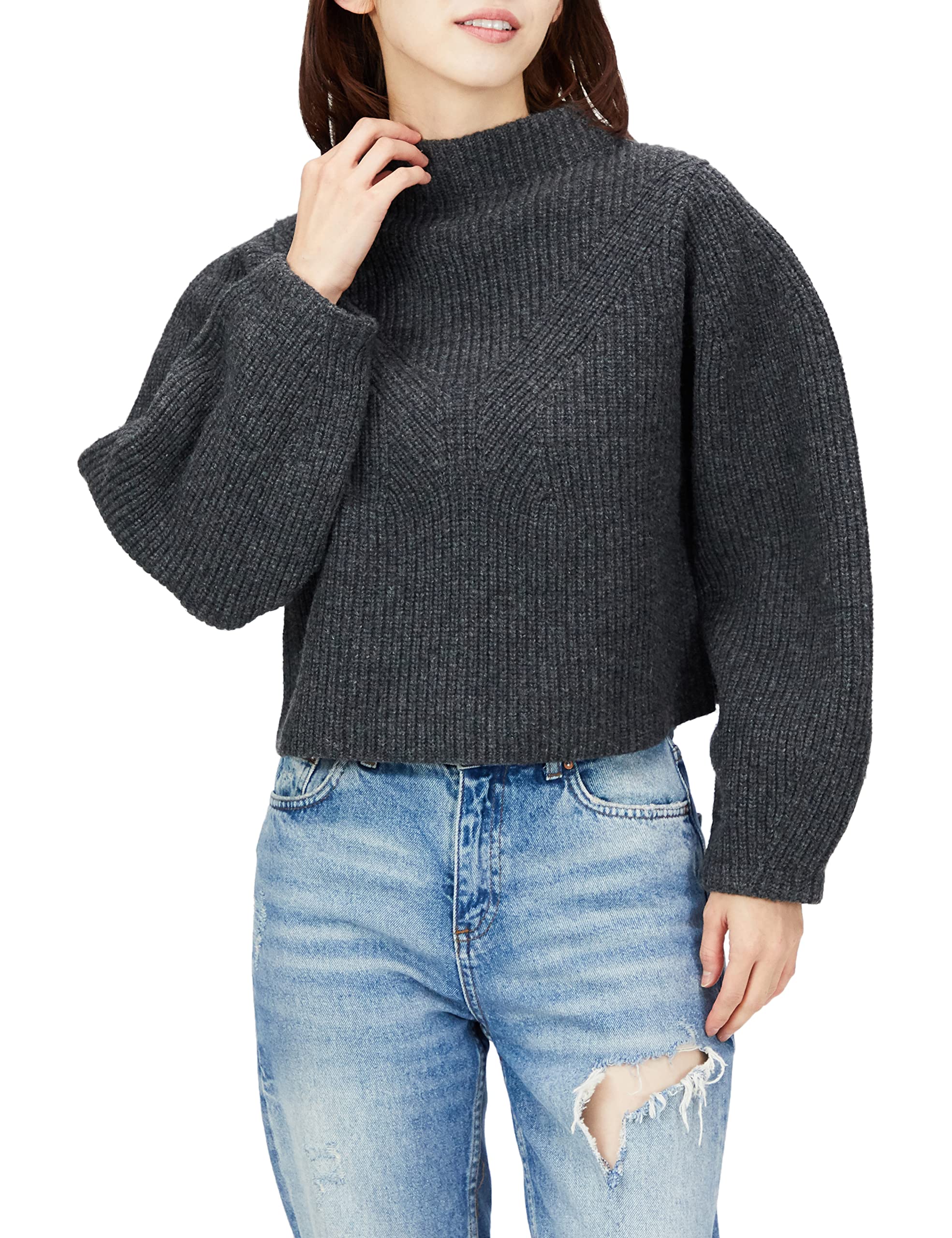 

Miesloe Sustainable Volume Sleeve Ribbed Knit MWNT224033 CGRY F Women s