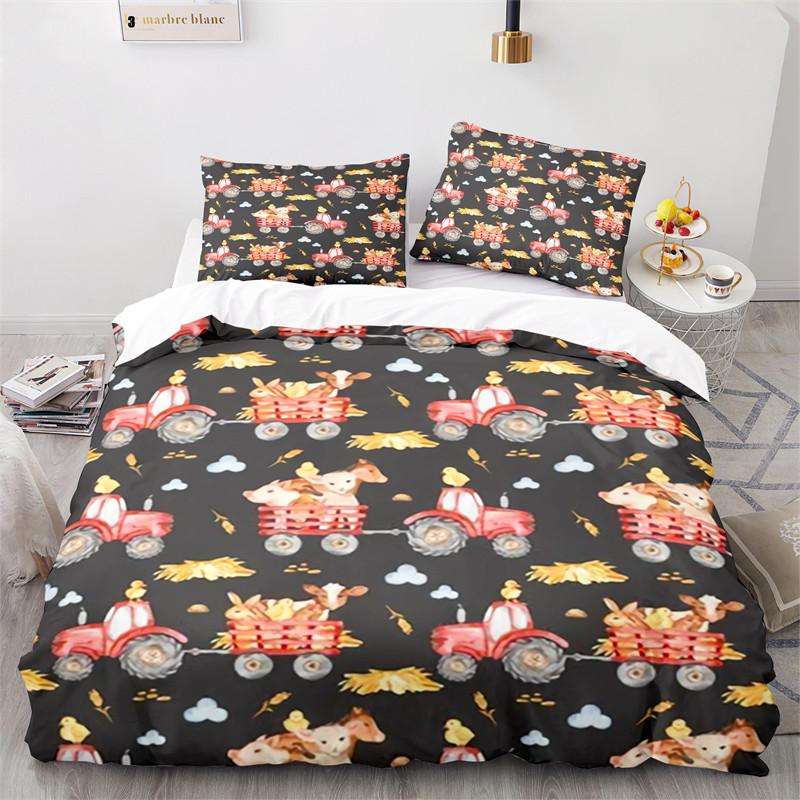 Kid Tractor Truck Duvet Cover Twin Cartoon Transportation Quilt Cover Polyester Construction Vehicle Bedding Set Car Theme Decor