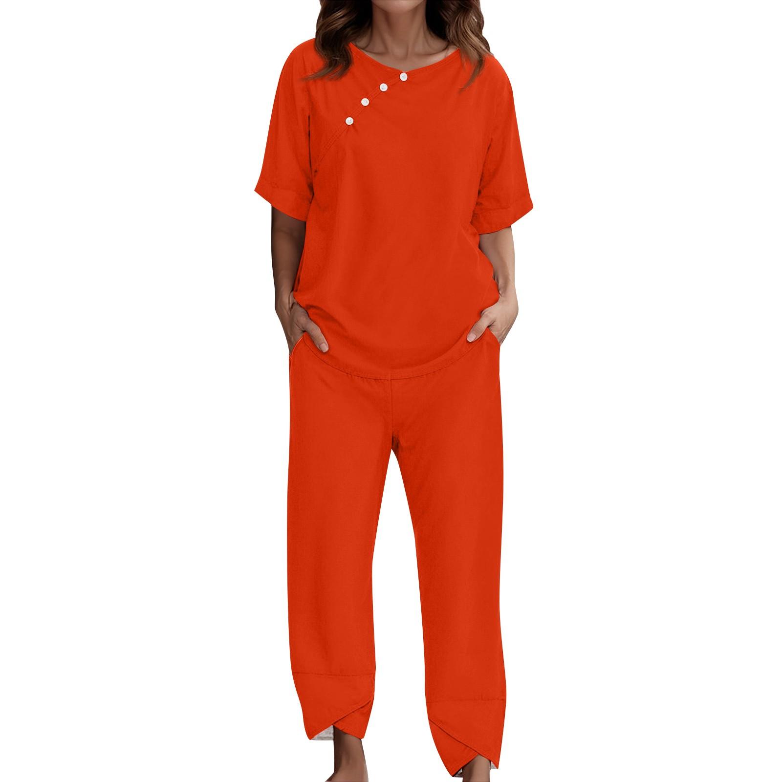 

Женский костюм для отдыха, пижама, свободные брюки с короткими рукавами, домашняя одежда из двух предметов XL киноварь