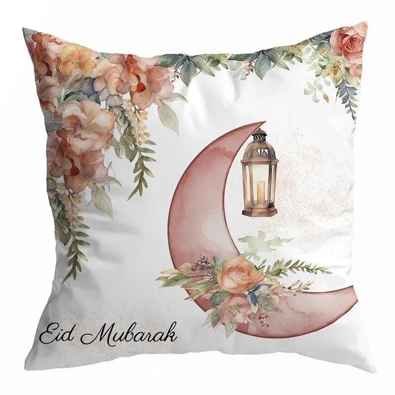 Ramadan Decoration 2024 Mubarak Cushion Cover Cotton Eid Mubarak Islamic Muslim Happy Eid Mosque Pillowcase Party Supplies
