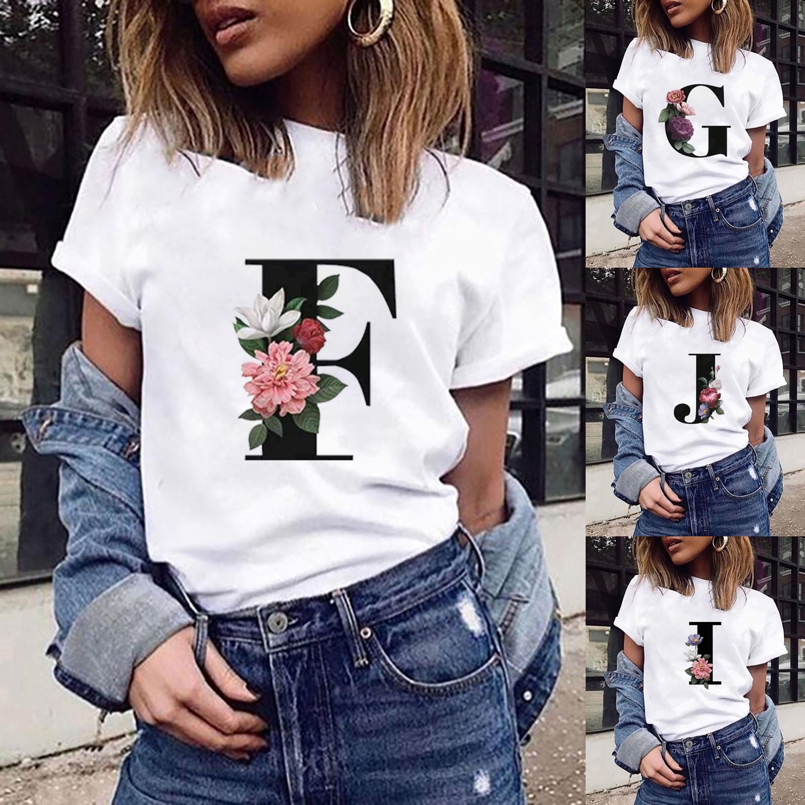 

Женская мода, повседневная футболка с короткими рукавами и круглым вырезом с буквенным принтом, топ