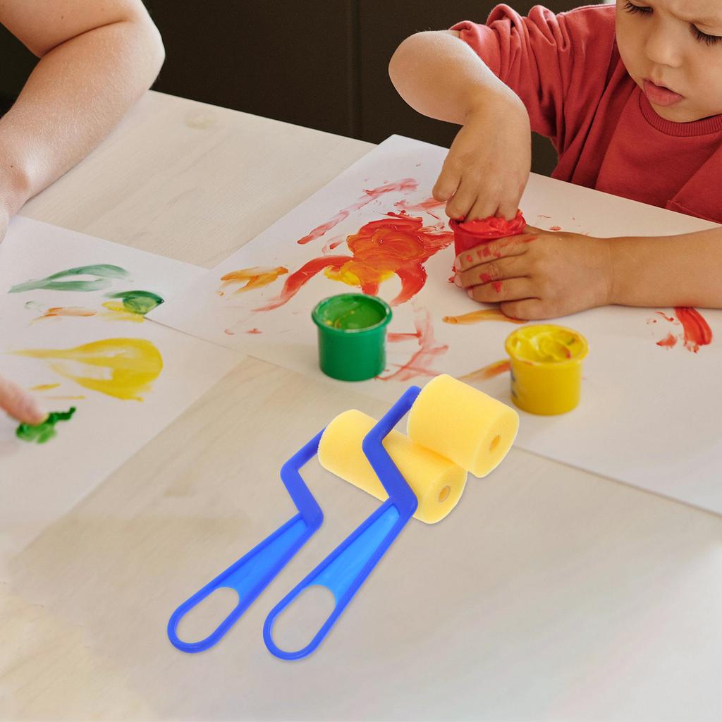 2Pcs Kids Painting Sponge Roller Set Creative Art Tool for Children Easy Grip Handle Fine Sponge Material for Home School DIY