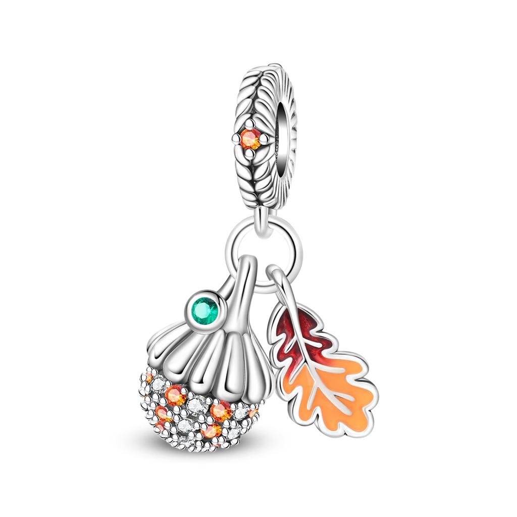 Original S925 Silver Plated Autumn Maple Leaf Pumpkin Camera Charm Beads Fit DIY Bracelet Fine Birthday Jewelry Gifts