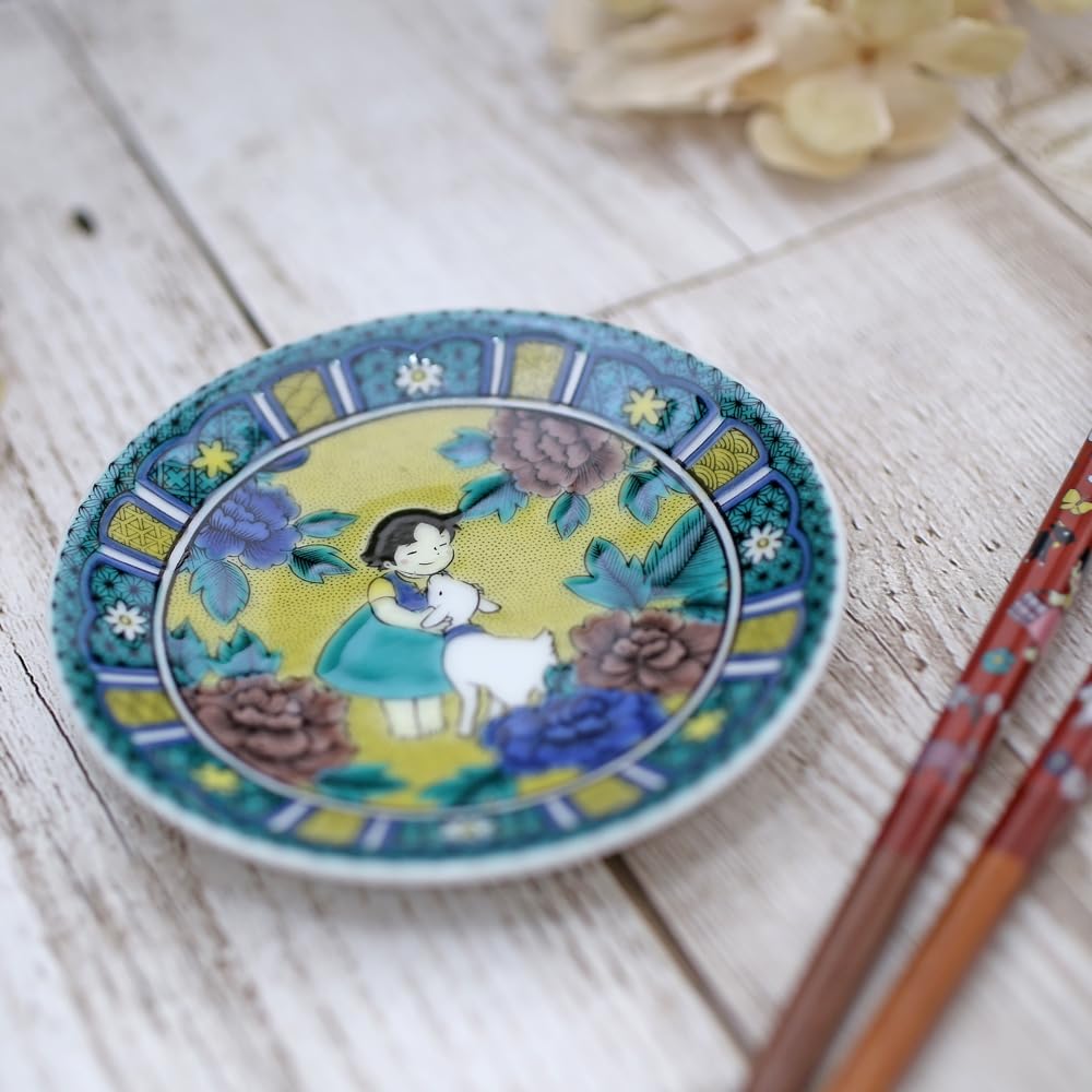 Heidi Kutani Ware Made in Yuki Hokuriku Traditional Girl of the Divided Floral Anniversary Fashionable Plate, Japan, Craft, Heidi, Alps, Plate,