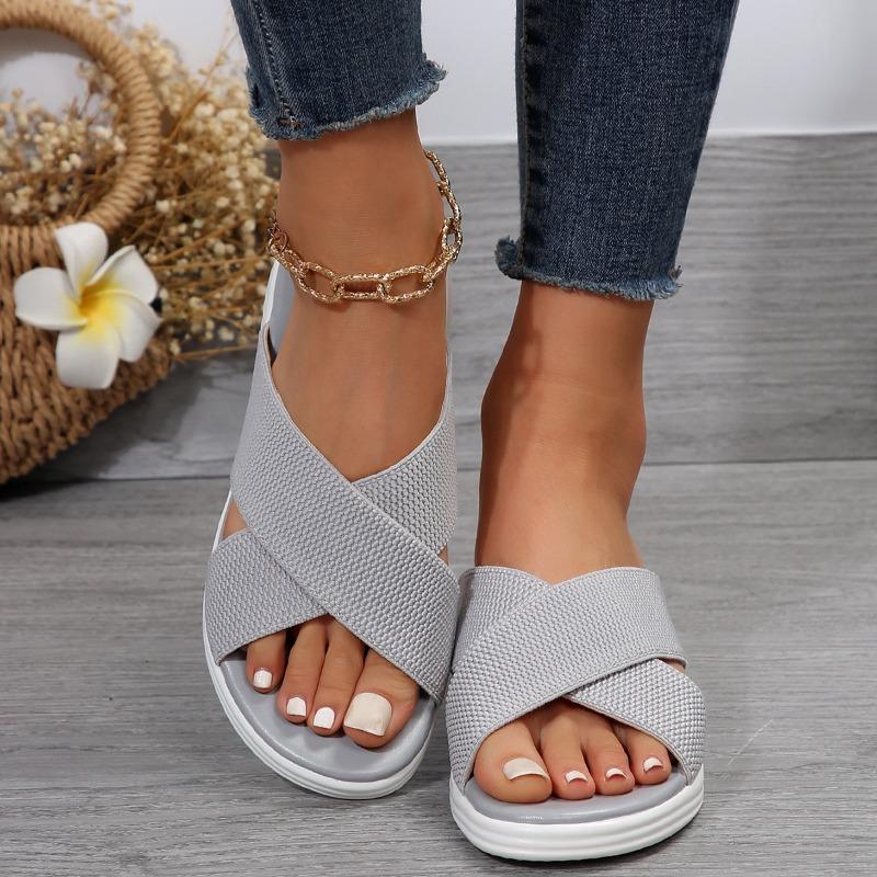 New Summer Women's Plus Size Chunky Sole Cross Style Sandals Comfortable Breathable Stretch Fabric Upper European American Style