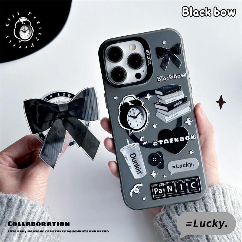 

Магнитный чехол-подставка из матового стекла для телефона, совместимый с iPhone15, 14, 13, 12, 11, promax, xsmax, xr, 7, 8plus, черный бант 13/14