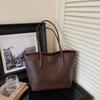Faux Leather Tote Bag for Women Fashion Minimalist Shoulder Handbag with Wide Handles and Logo Detail