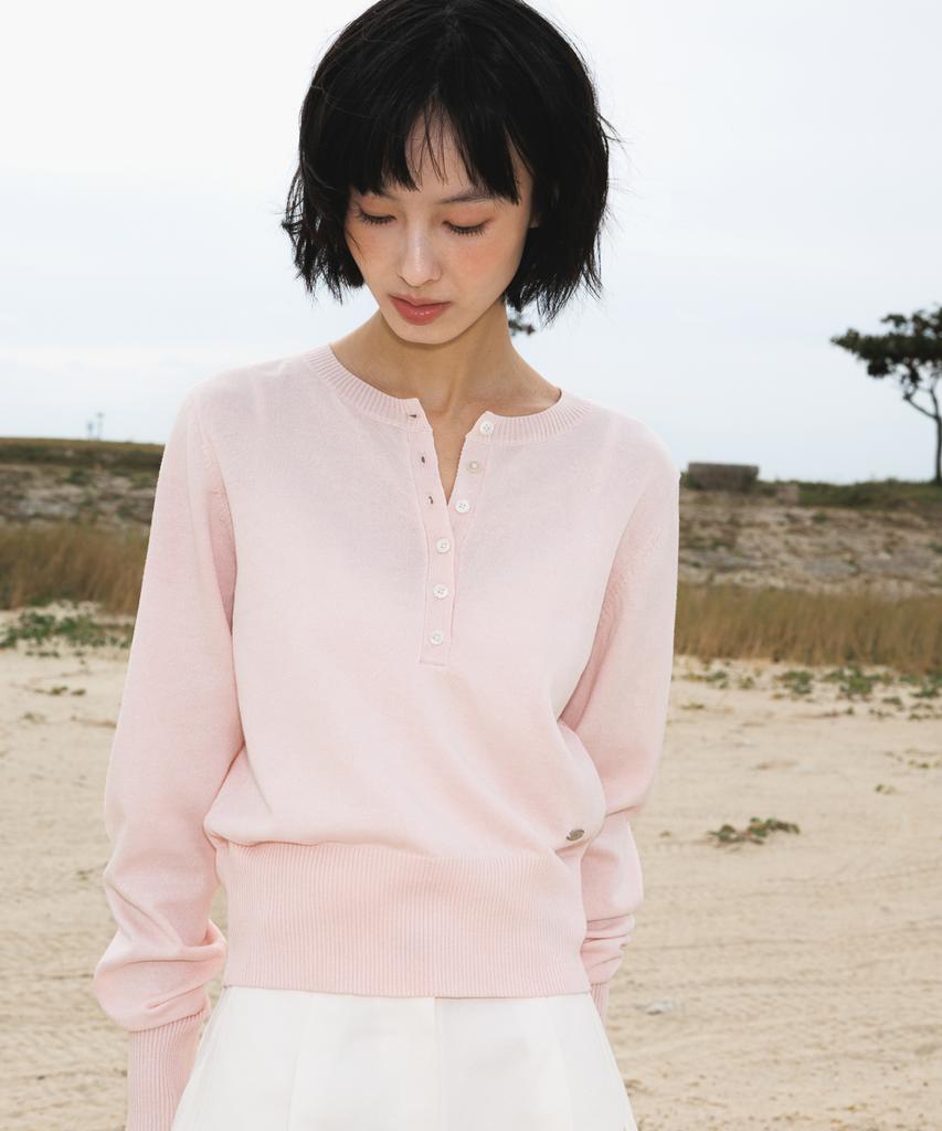 DEHEVE Summer Henley Neck Knit [Pink]
