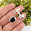 Schwarzer Onyx Edelstein 925 Sterlingsilber Handgefertigter Schmuck Manschettenknöpfe 0,59" Für Ihn CL-2-17