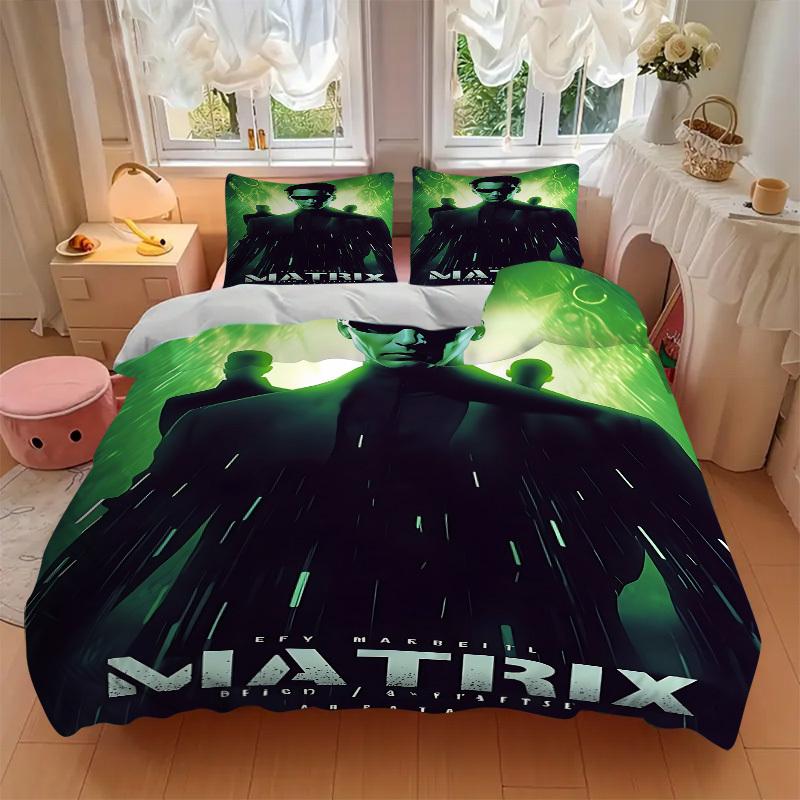 3pcs The Matrix Bedding Set, Soft Polyester Duvet Cover and Pillowcases Machine Washable Seasons all suitable 46