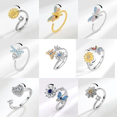Modischer, kreativer Schmetterlings-/Blumen-Drehring für Damen, Schmuck, Ins, personalisierte Öffnung, verstellbarer Zeigefingerring, Geschenk für einen guten Freund