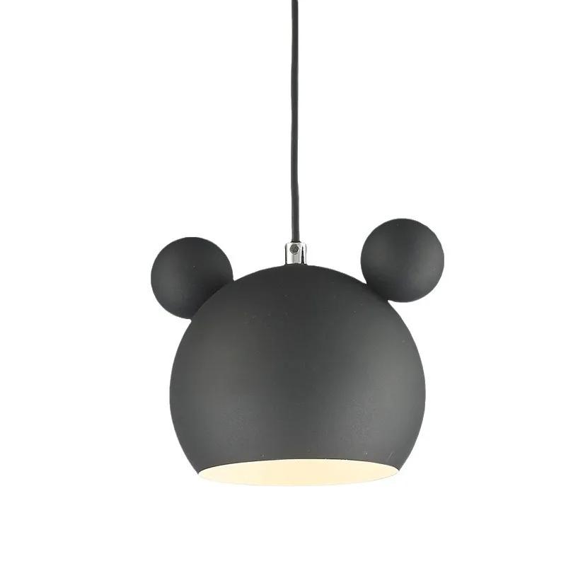 Nordic Color Macaron Mickey Chandelier Bedroom Candle Bedside Lamp Children's Clothing Toy Store Cartoon Iron Art Pendant Lights
