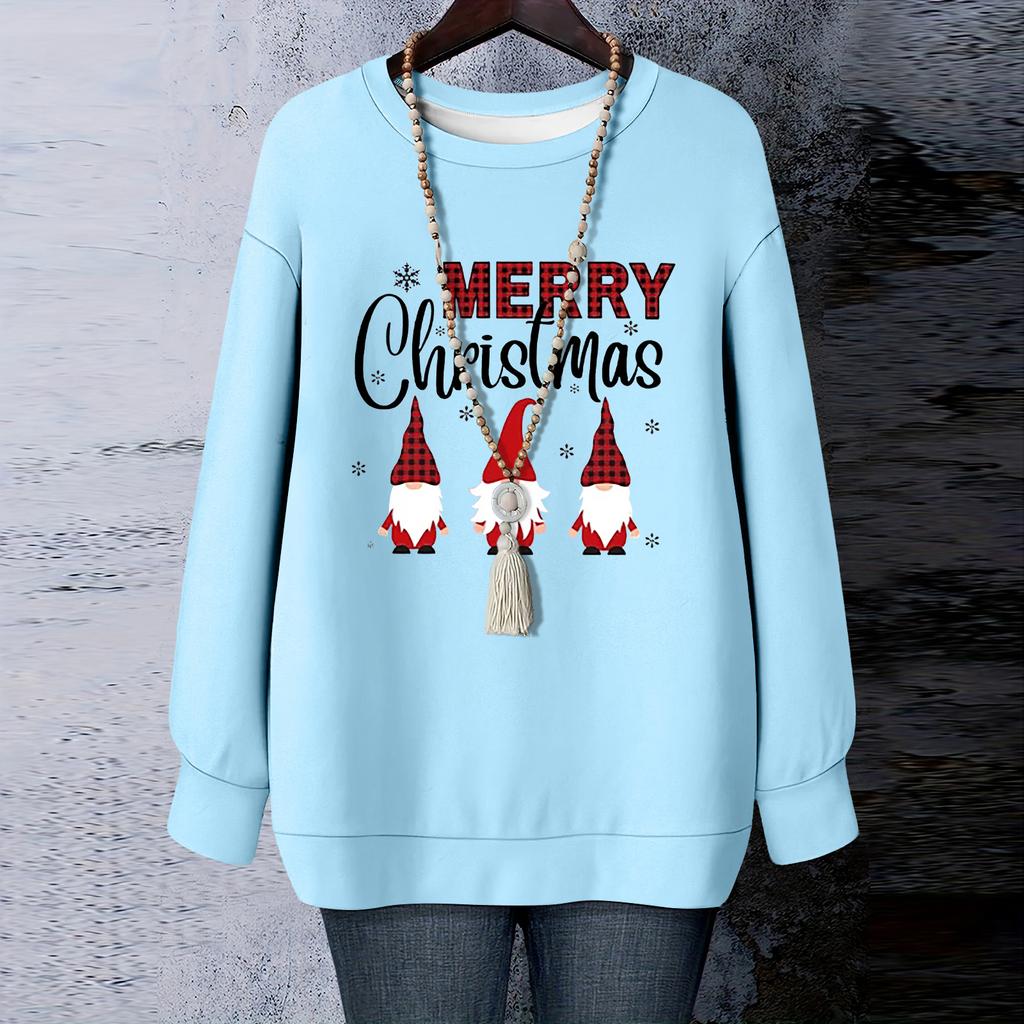 Ladies' Christmas Printed Round Neck Long Sleeved T-shirt Sweatshirt Top