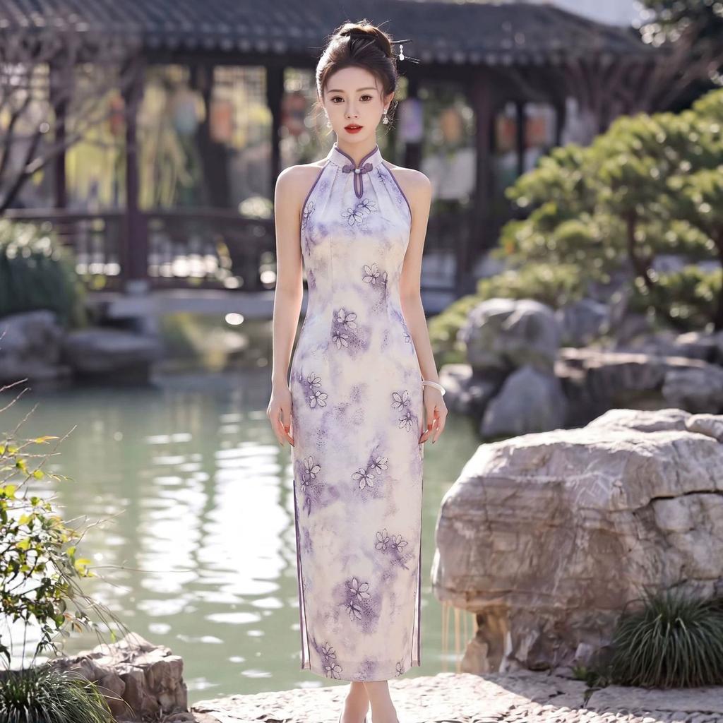Cold national style new Chinese smudge neck 1011 new improved cheongsam women's thin sleeveless long dress