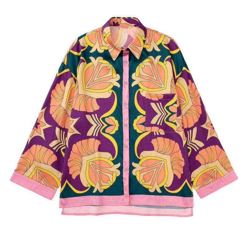 Export Beautiful European American Summer New Pocket Decoration Print Casual Shirt Print Pants Suit