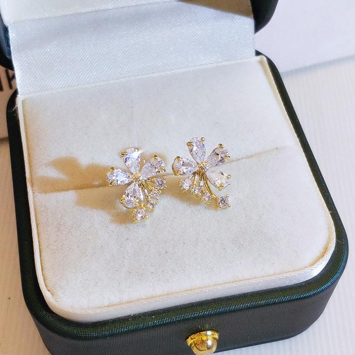 Tide Slightly Inlaid Zirconium Earclips, Spring Earrings, Fresh Flower Stud Earrings, Pierless, Versatile Earrings For Women