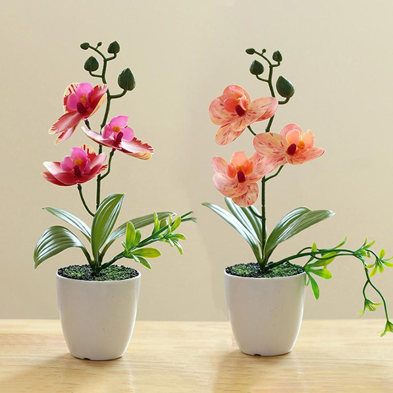 3D Orchid Artificial Butterfly Orchid Bonsai with Pot Simulation Butterfly Orchid Bonsai Fake Flower Wedding Decoration Flores