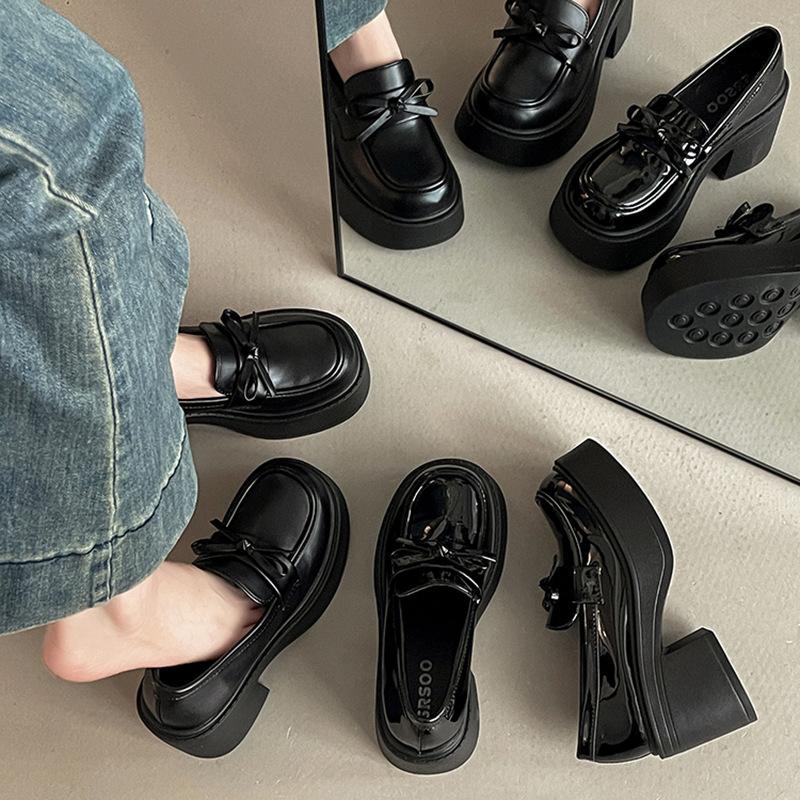 Fashion casual versatile platform Mary Jane shoes autumn and winter British style women's small leather shoes thick heel high heel loafers