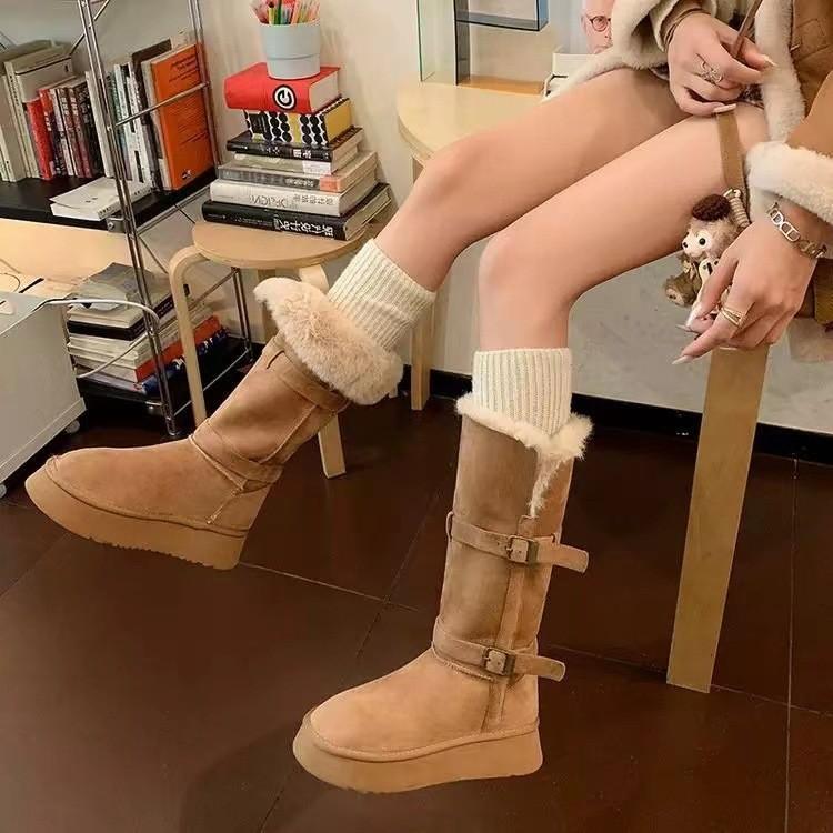 Grape mother studiolee the night before the first snow~ two wear buckles with thick bottom fluffy flanged medium tube snow boots women winter