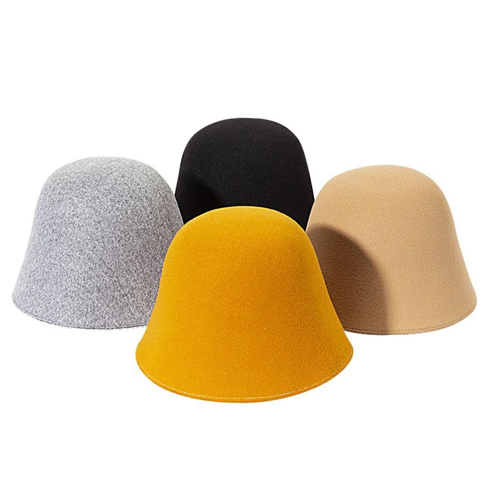 Wool Wool Fisherman Hat Solid Color Panama Hat Beanies Warm Caps  Women