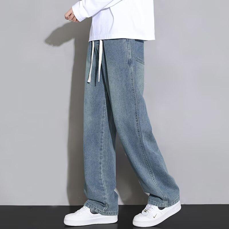 Hong Kong Style Retro Jeans Men Summer Loose Straight Wide-leg Pants Men Teen Handsome Casual Trousers