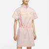 Nike Solid Color Cinched Waist Stand Collar Short Sleeve Dress Women Dress Pink DM6198-601